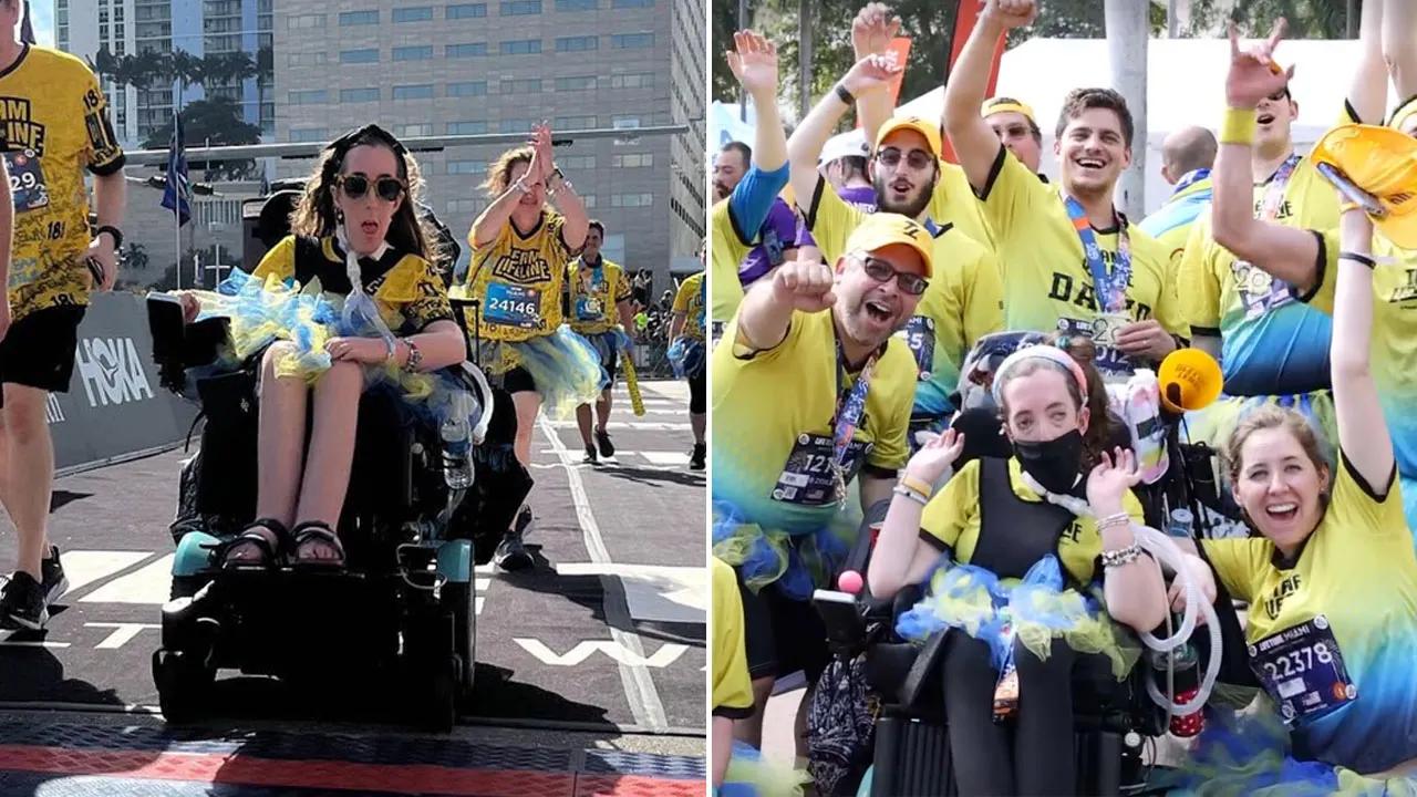 Woman with muscular dystrophy completes 12 marathons in wheelchair for charity [Video]