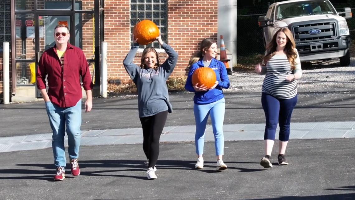 Morning News team uses a power washer to carve pumpkins for Halloween [Video]