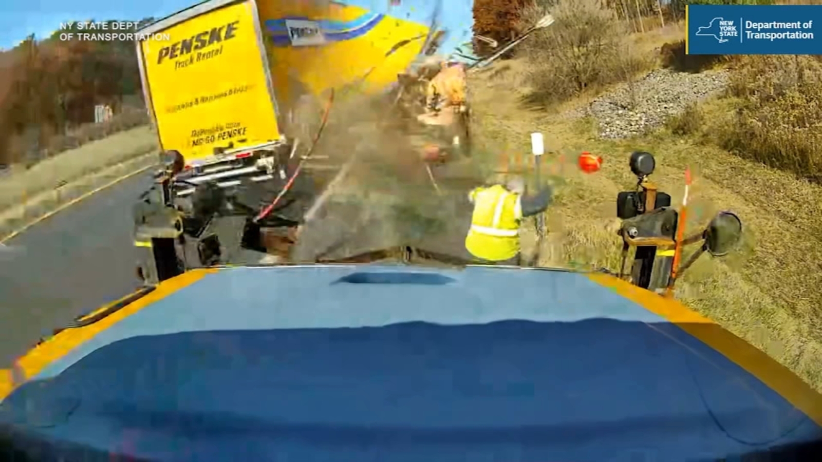 Video shows road worker survive terrifying close call on I-81 highway near Whitney Point, New York [Video]