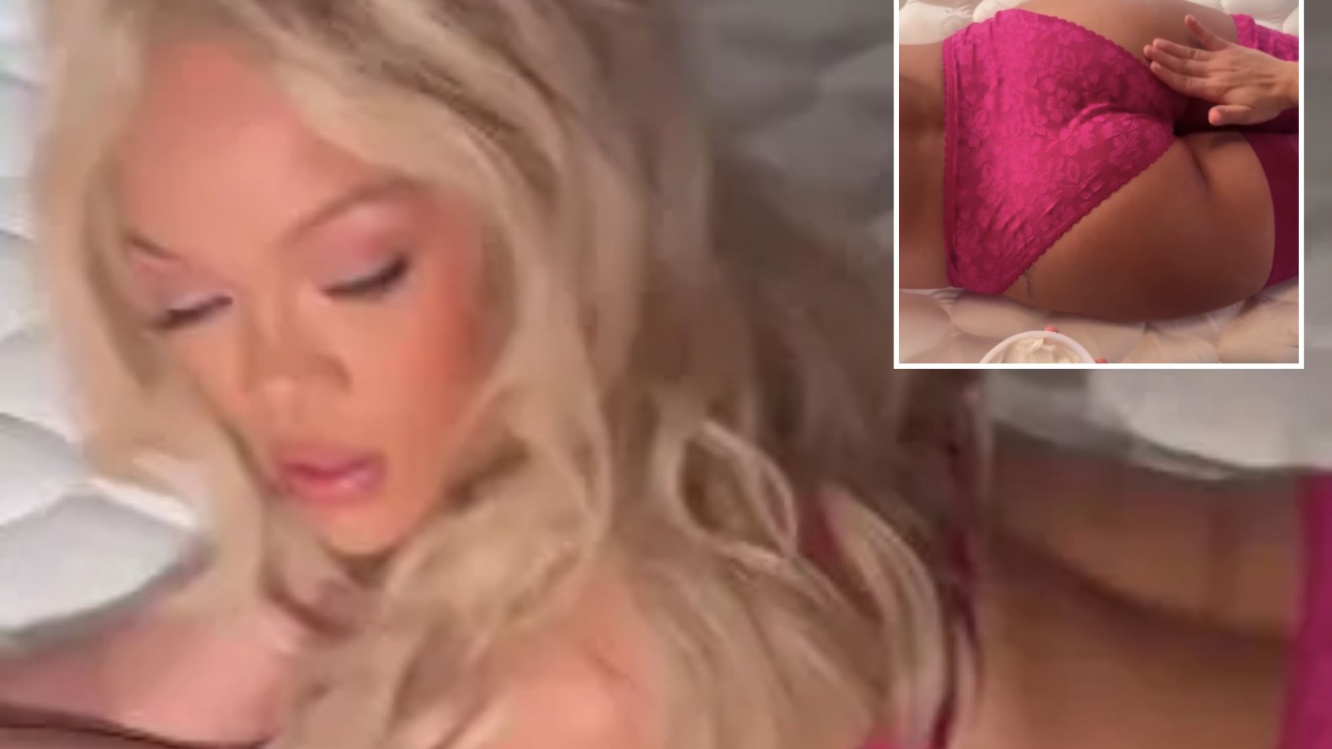 Rihanna has bum lathered in cream as she lies on bed in pink lace lingerie [Video]