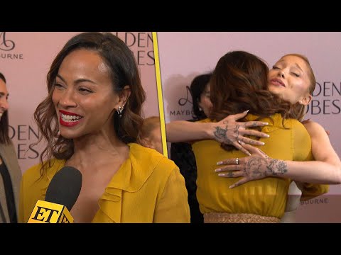 Zoë Saldaña RUNS to Hug Ariana Grande Mid-Interview! (Exclusive) [Video]