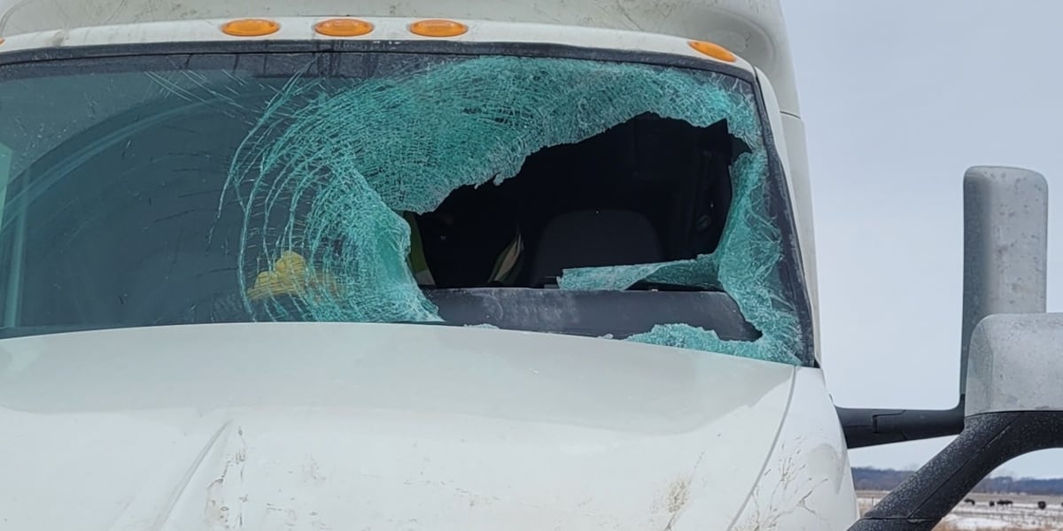 Flying ice chunk smashes through drivers windshield on highway [Video]